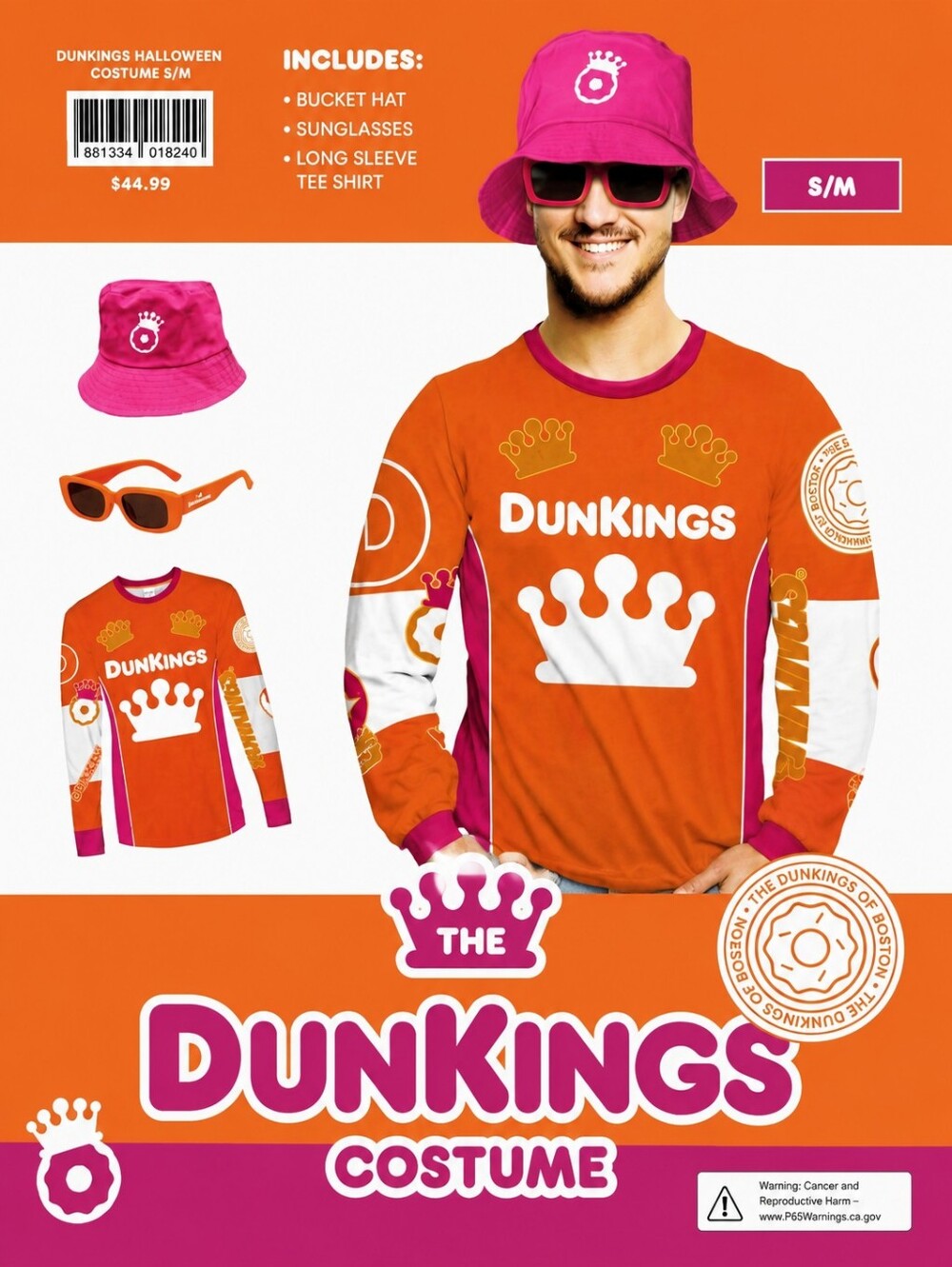 Dunkings Halloween Costume Adult S/M – Bucket Hat, Sunglasses & Long Sleeve